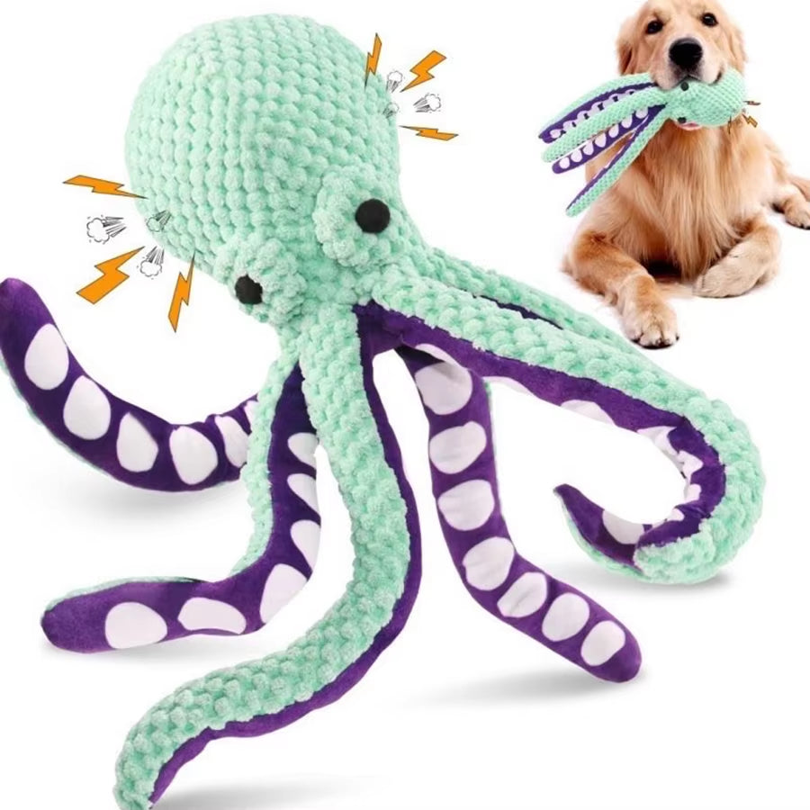 Dog Pet Plush Octopus Toy Interactive Sound 