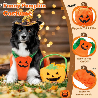 Funny Pumpkin Dog Halloween Costume Pet Dog Cat Thick Plush Pumpkin Decoration Shirt Clothes for Small Medium Dogs Cats Puppy Cute Halloween Party Cosplay Dress up Outfits