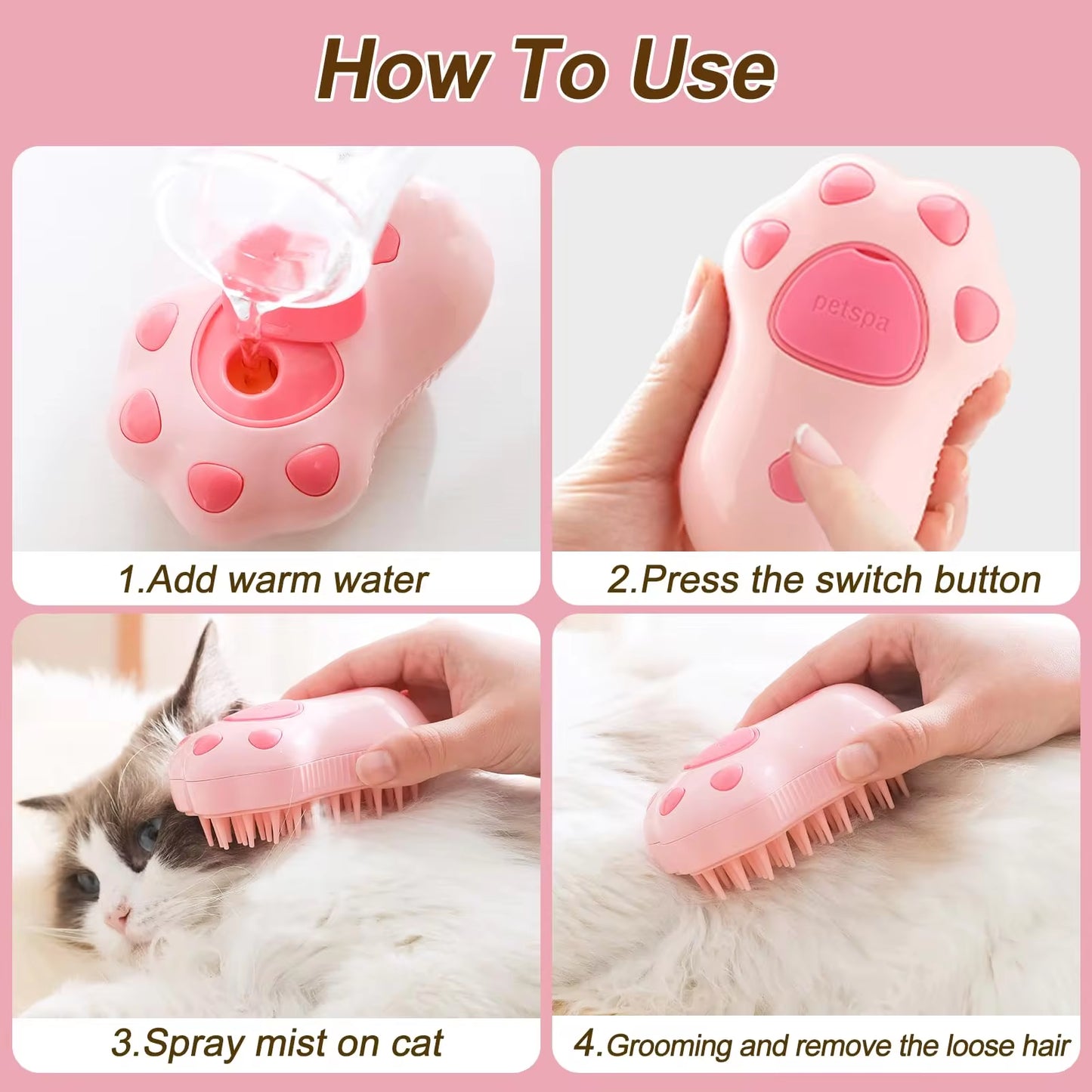 3 in 1 Pet Brush Cat Steam Brush 